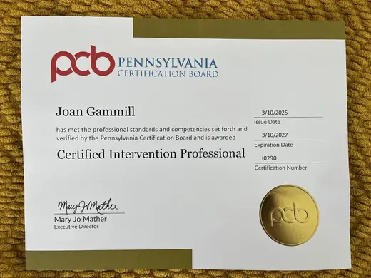 Joani the Interventionist CIP Alc/Drug/Process interventionist facility photo
